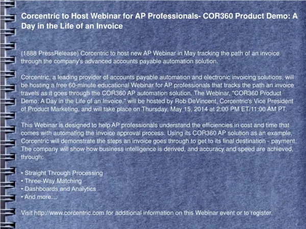 Corcentric to Host Webinar for AP Professionals