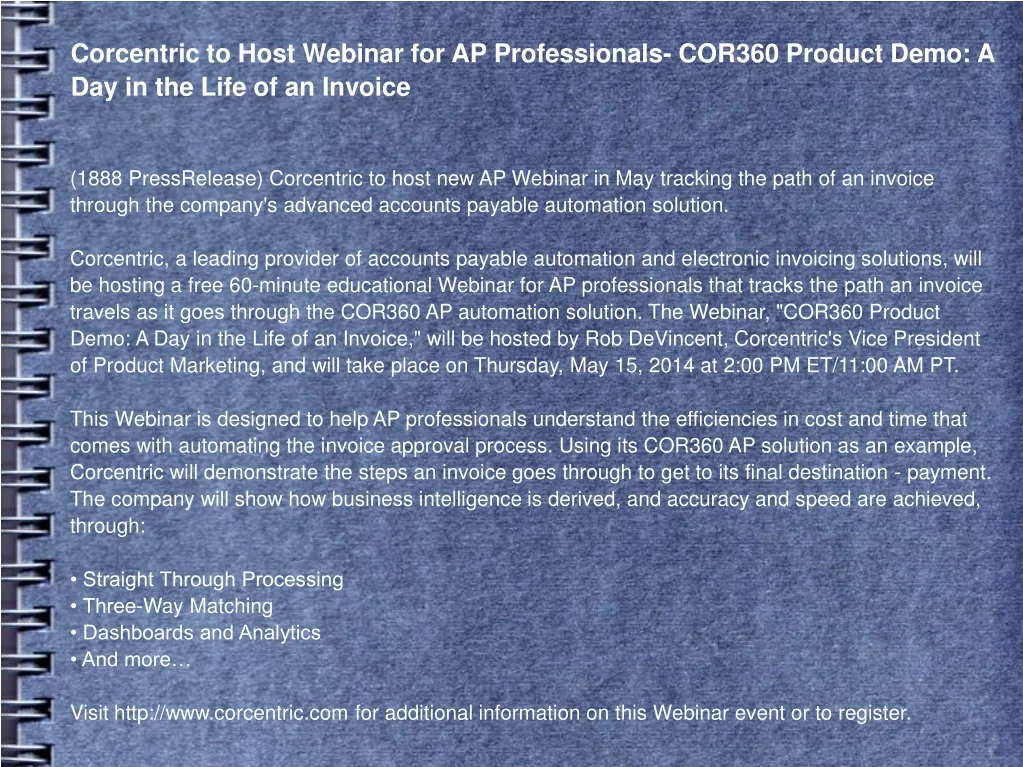 corcentric to host webinar for ap professionals