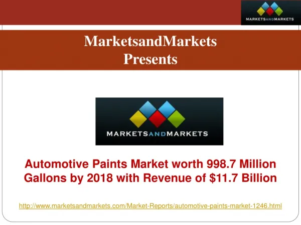 Automotive Paints Market worth 998.7 Million Gallons by 2018