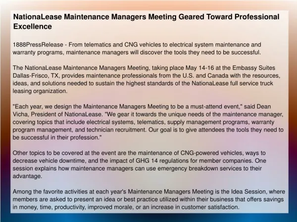 NationaLease Maintenance Managers Meeting Geared