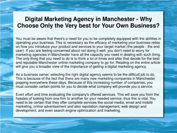 Digital Marketing Agency in Manchester - Why Choose Only the