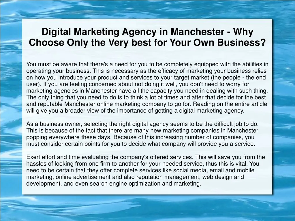 digital marketing agency in manchester why choose only the very best for your own business