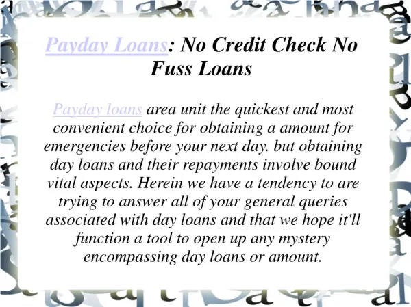 Payday Loans: No Credit Check No Fuss Loans