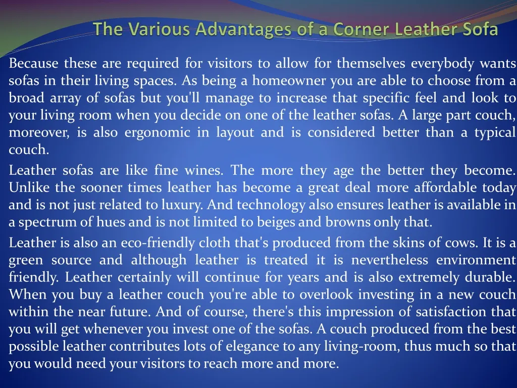 the various advantages of a corner leather sofa