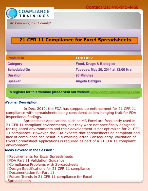 Webinar On 21 CFR 11 Compliance for Excel Spreadsheets
