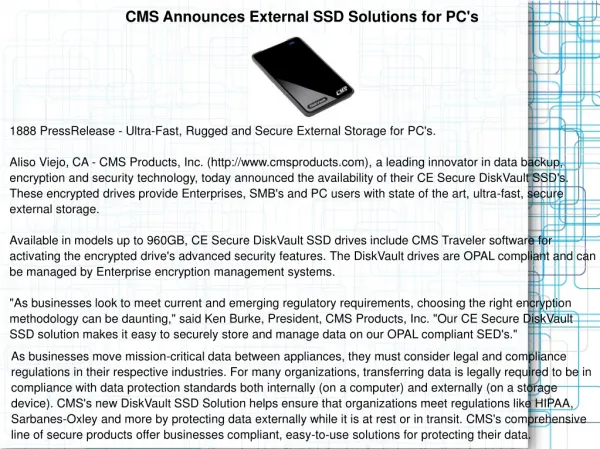 CMS Announces External SSD Solutions for PC's