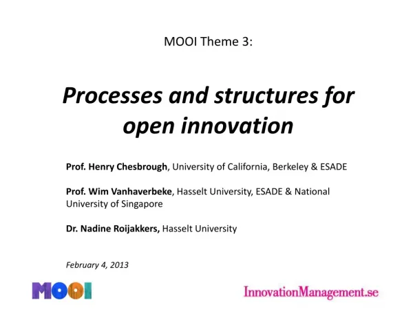 Process and structure for open Innovation