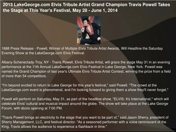 2013 LakeGeorge.com Elvis Tribute Artist Grand Champion