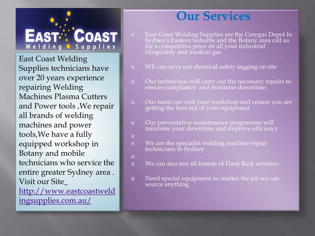 our services east coast welding supplies