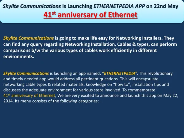 ETHERNETPEDIA APP on 22nd May 41st anniversary of Ethernet