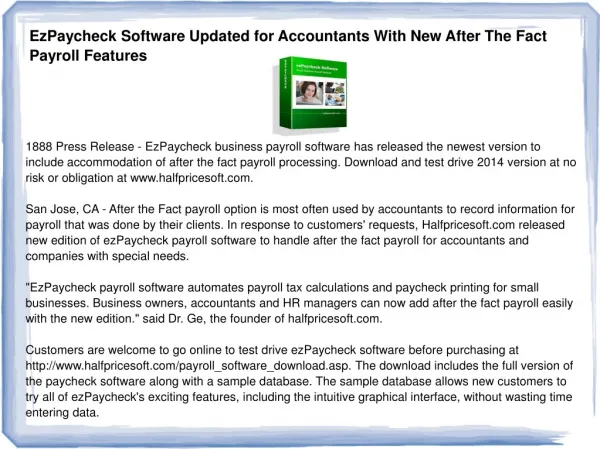 EzPaycheck Software Updated for Accountants