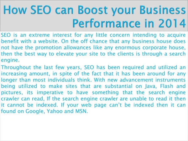 How SEO can Boost your Business Performance in 2014