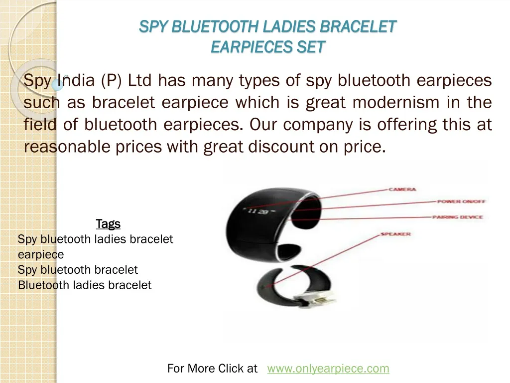 spy bluetooth ladies bracelet earpieces set