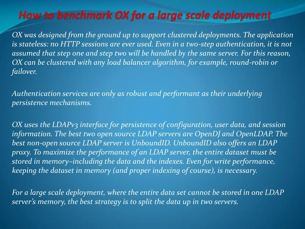 how to benchmark ox for a large scale deployment