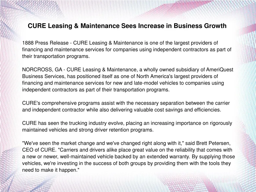 cure leasing maintenance sees increase