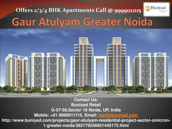 2-4 BHK Apartments for sale in Gaur Atulyam