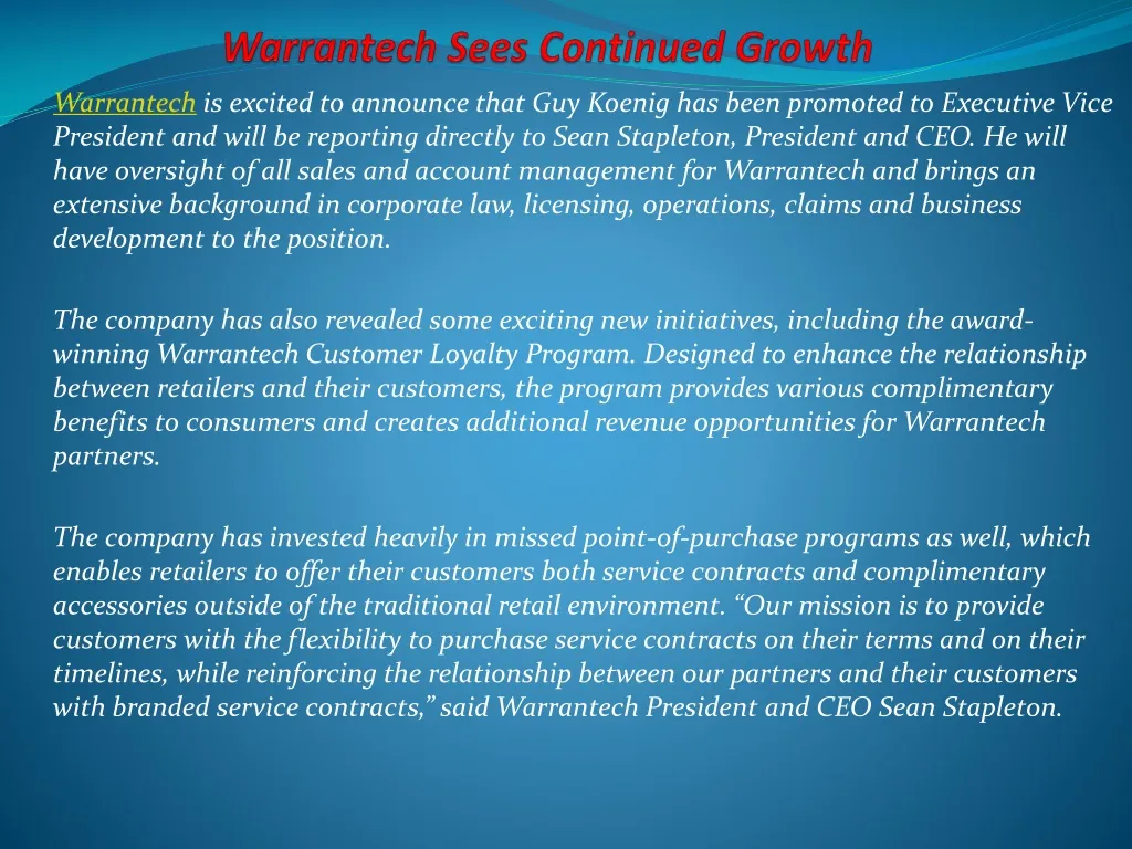 warrantech sees continued growth