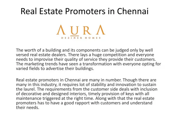 Real Estate promoter in Chennai