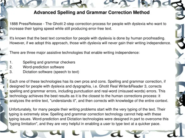 Advanced Spelling and Grammar Correction Method
