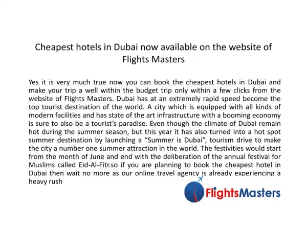 Find Cheapest Hotels Dubai