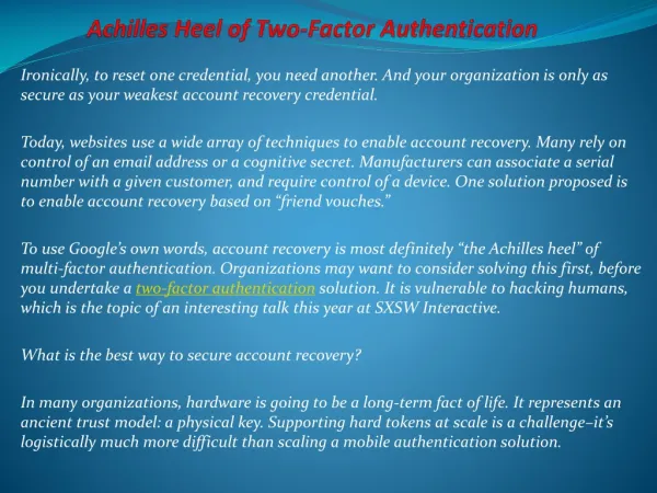 Achilles Heel of Two-Factor Authentication