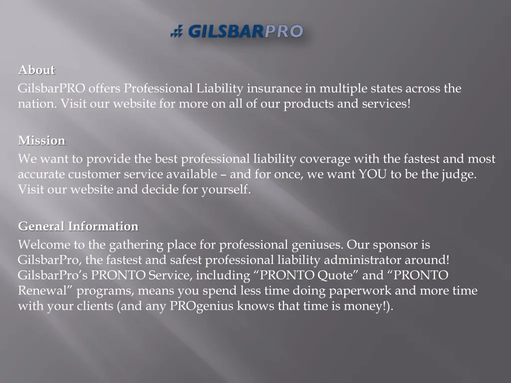 about gilsbarpro offers professional liability