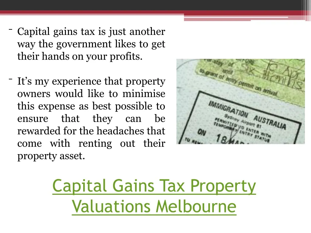 capital gains tax property valuations melbourne