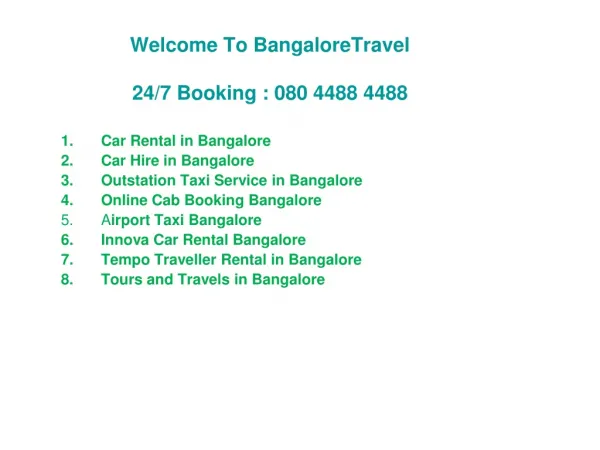 Cheapest Outstation Cabs in Bangalore:BangaloreTravel.Net