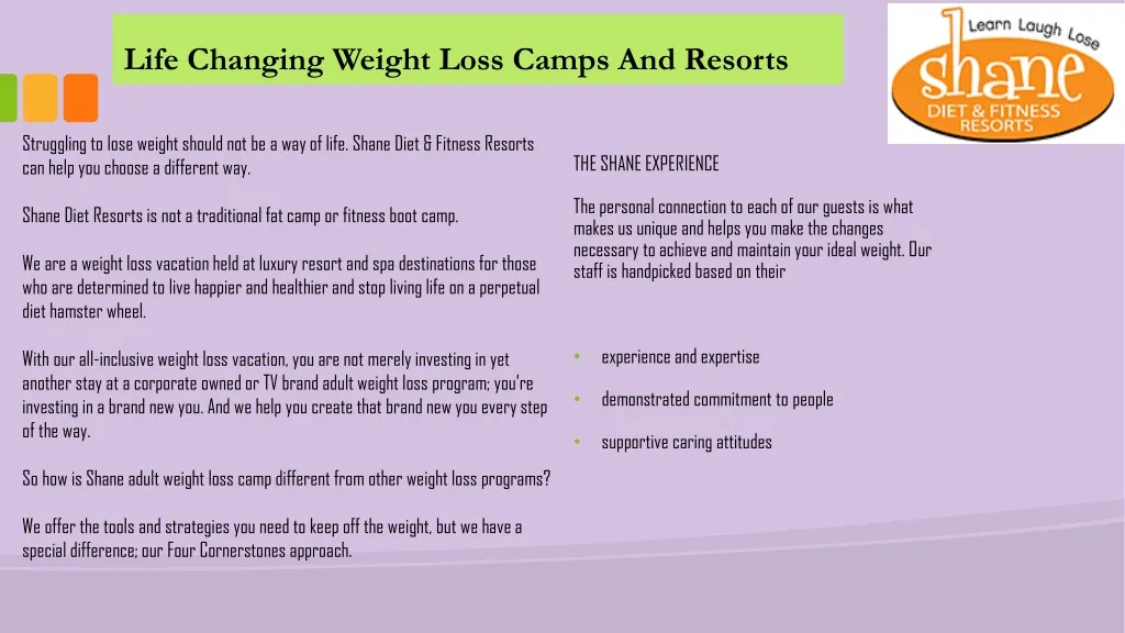 life changing weight loss camps and resorts