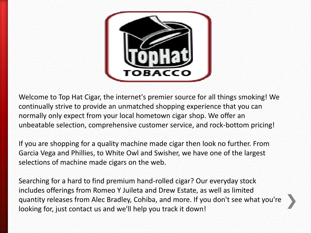 welcome to top hat cigar the internet s premier