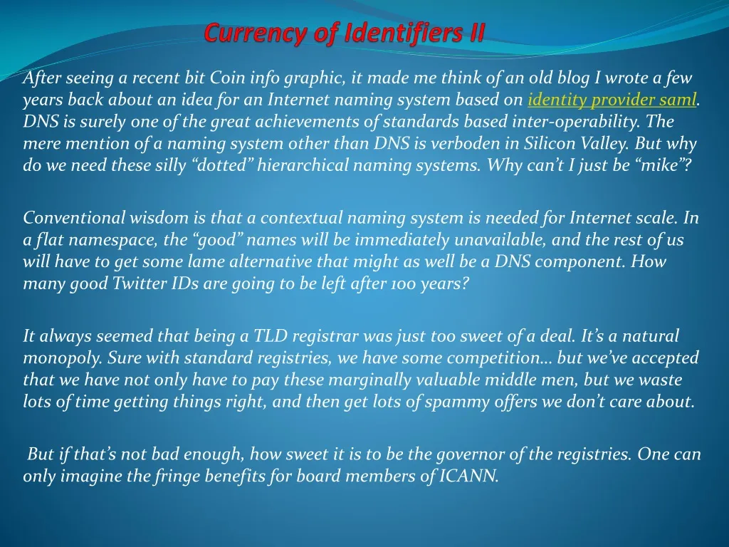 currency of identifiers ii