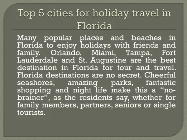 Florida top destinations for tourists