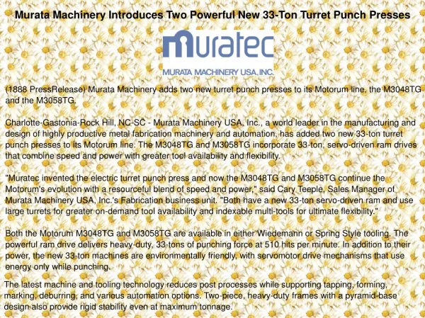Murata Machinery Introduces Two Powerful New 33