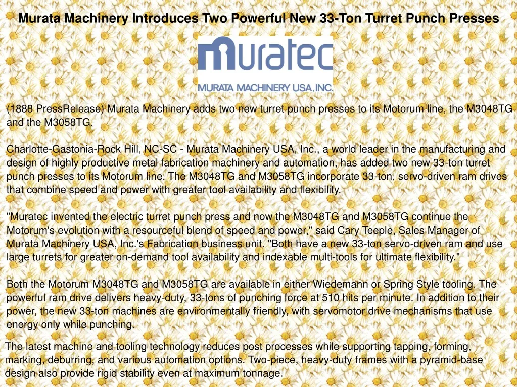 murata machinery introduces two powerful