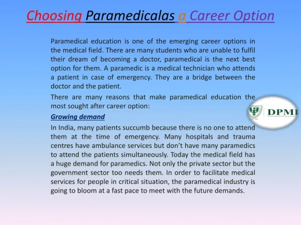 Choosing Paramedicalas a Career Option