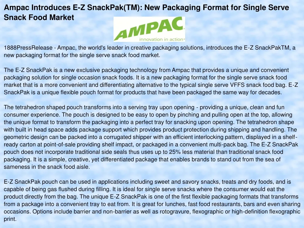 ampac introduces e z snackpak tm new packaging