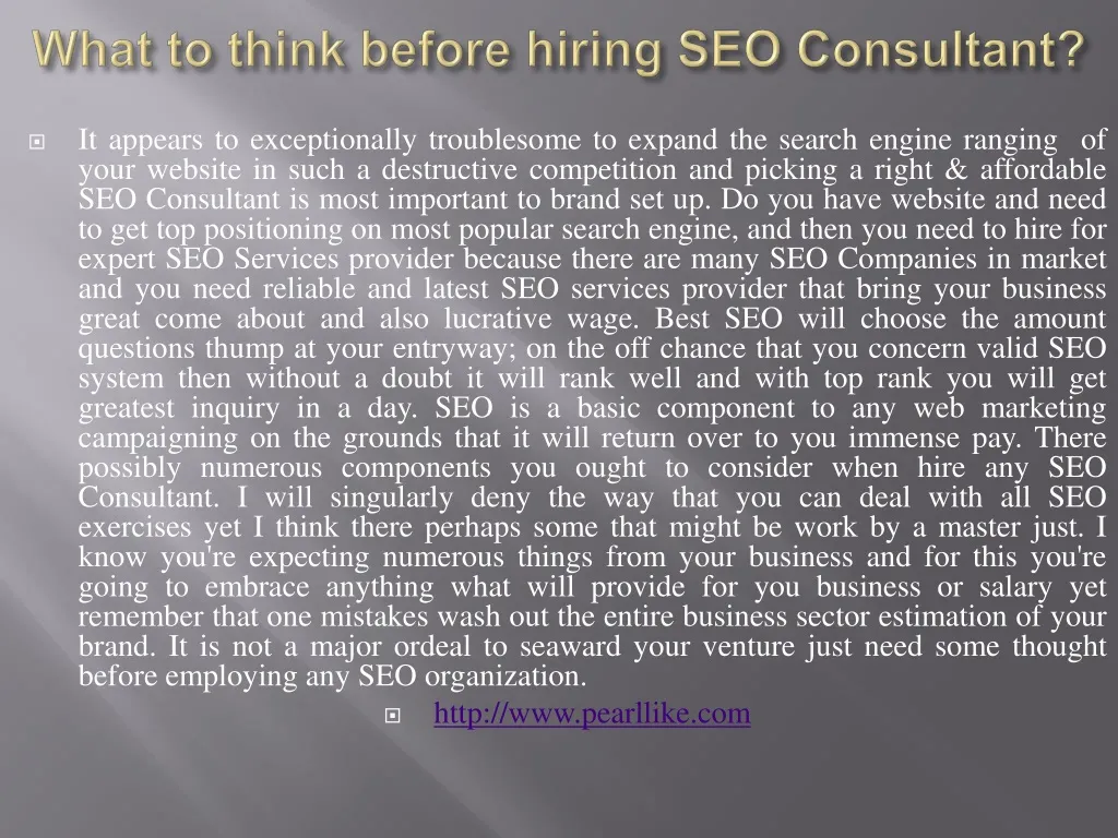 what to think before hiring seo consultant