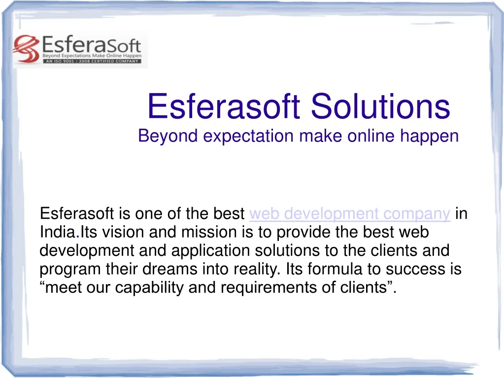 esferasoft solutions beyond expectation make online happen