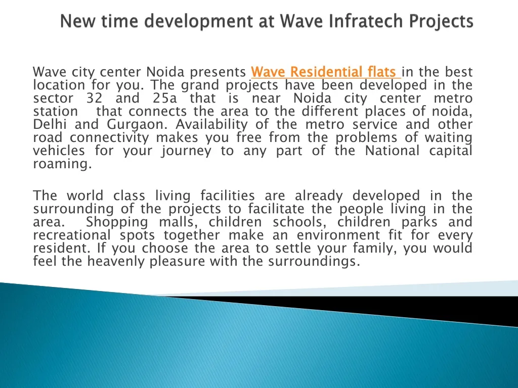 new time development at wave infratech projects