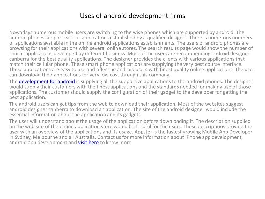 uses of android development firms