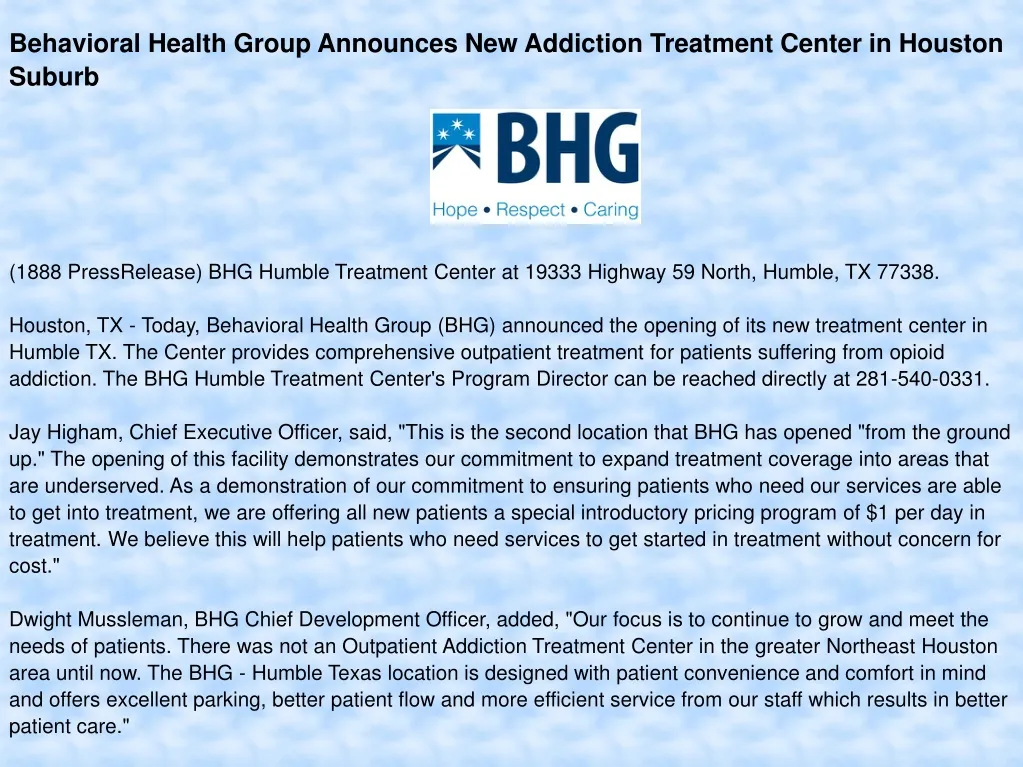 behavioral health group announces new addiction