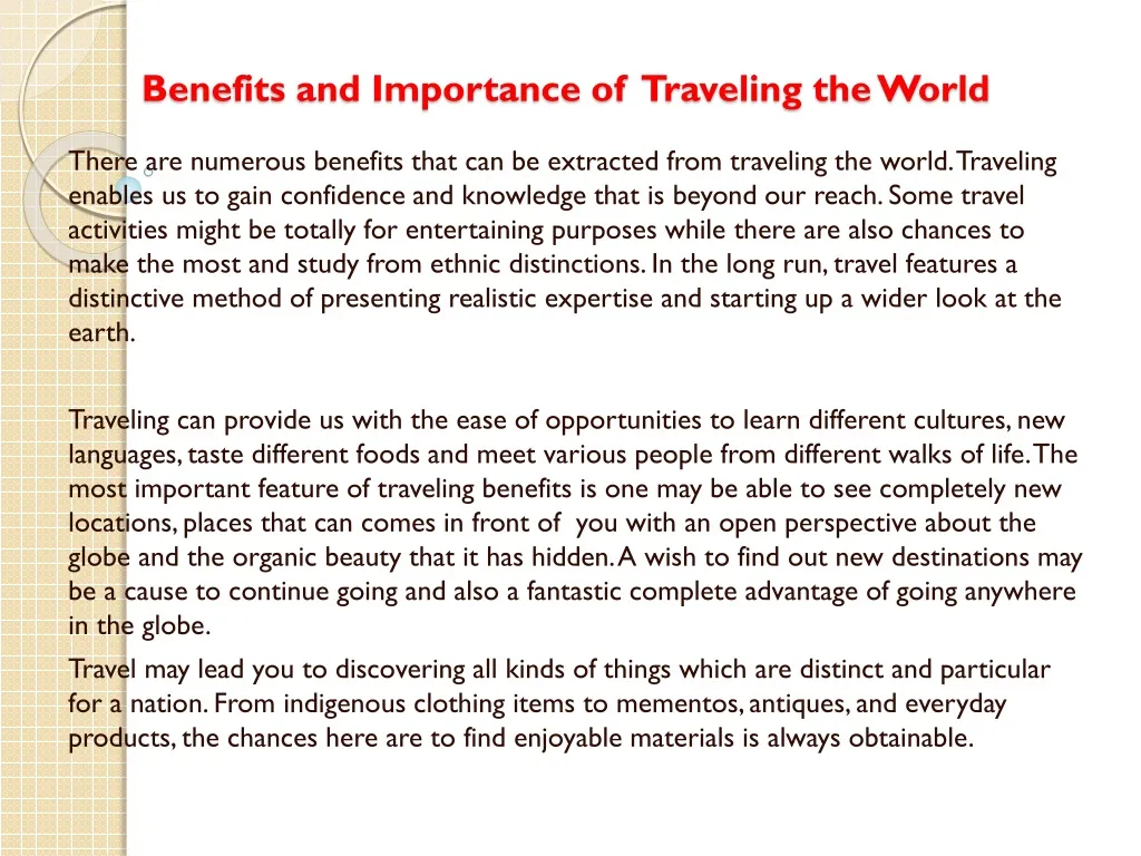 benefits and importance of traveling the world