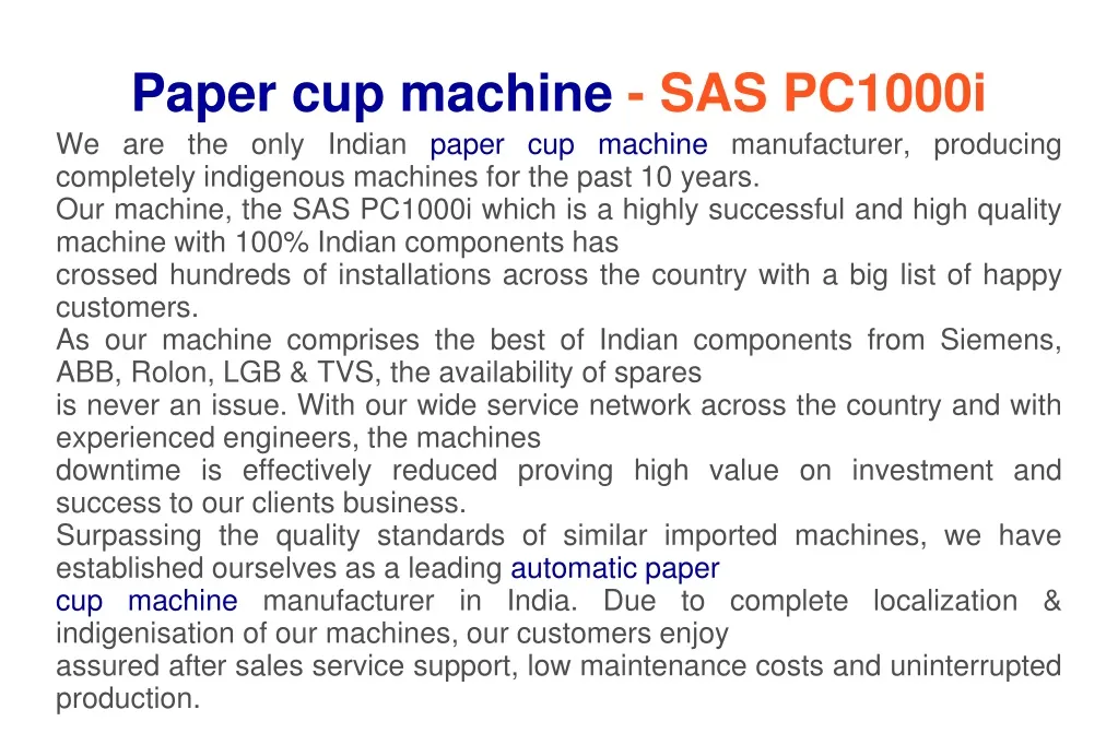 paper cup machine sas pc1000i