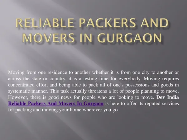 ReliablePackersAndMoversInGurgaon
