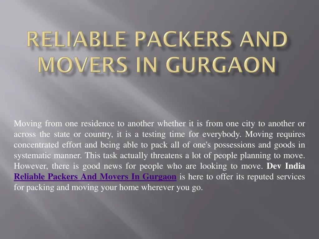 reliable packers and movers in gurgaon