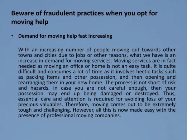Beware of fraudulent practices when you opt for moving help