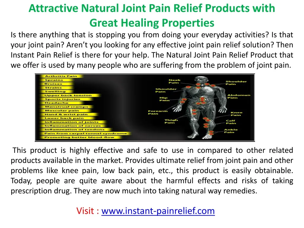 attractive natural joint pain relief products with great healing properties