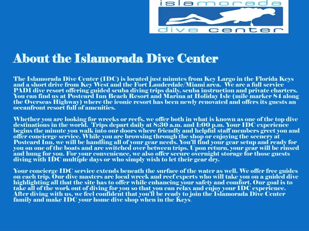about the islamorada dive center the islamorada