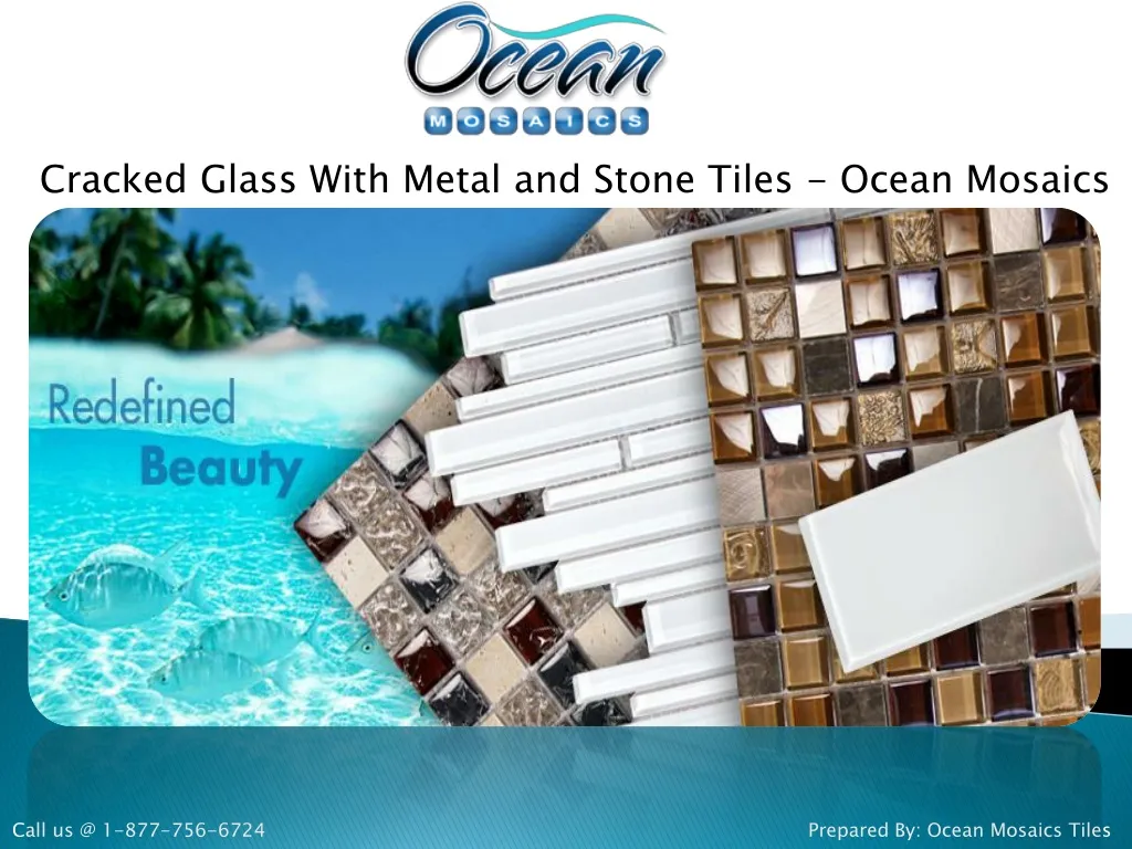 cracked glass with metal and stone tiles ocean