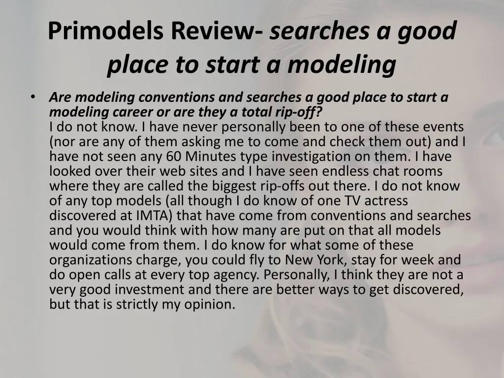primodels review searches a good place to start a modeling